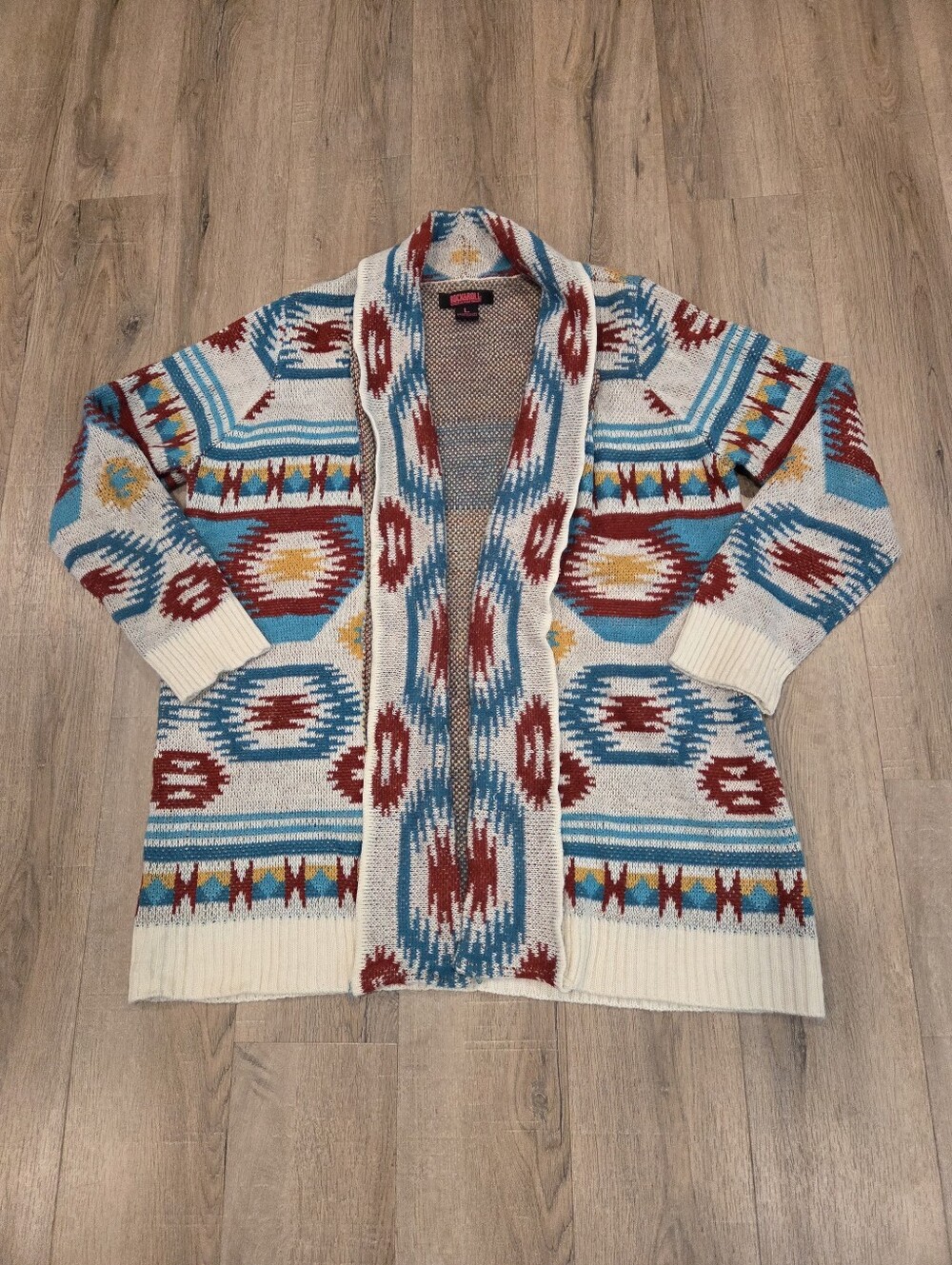 Aztec Southwest Cardigan Lg Rockabilly Geometric Acrylic Rock&Roll Turquoise
